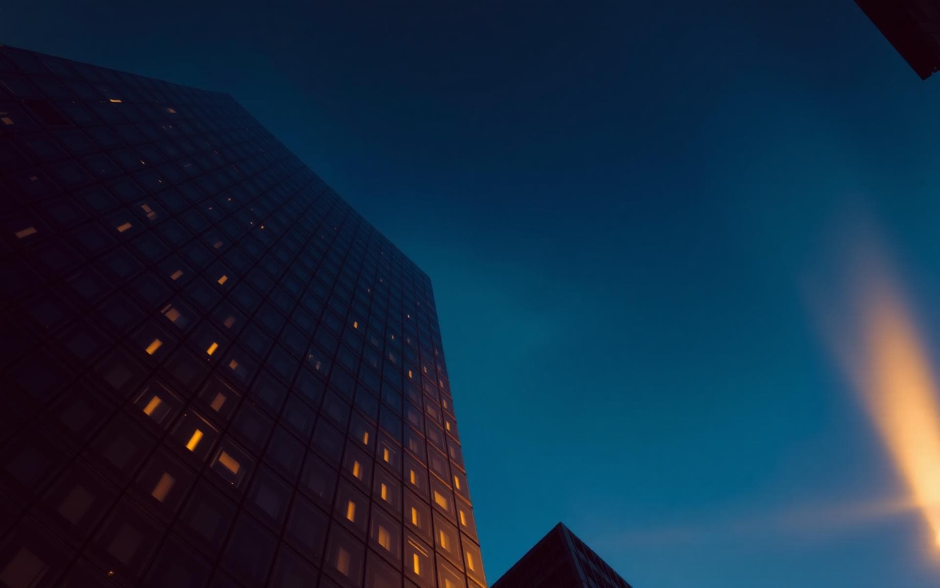 Corporate skyline at dusk